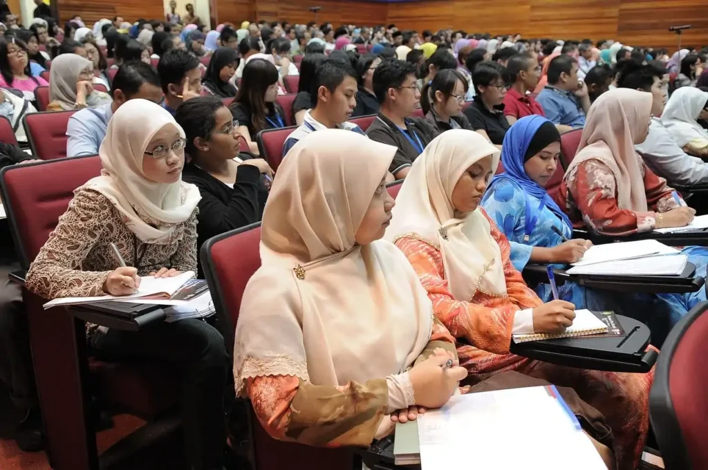 Pakistani students attending classes in UK university.